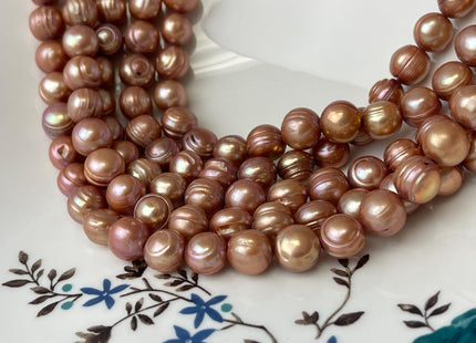 9-10 mm Pinkish Brown Potato Ringed Freshwater Pearl Beads Genuine Natural Pearl Beads Cultured Freshwater Potato Pearls #P3007