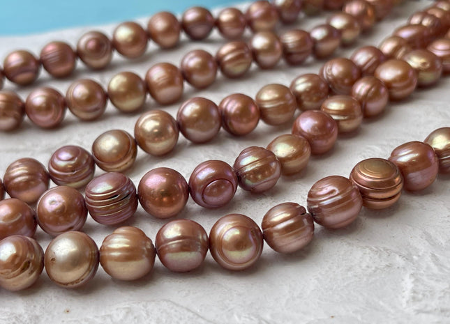 9-10 mm Pinkish Brown Potato Ringed Freshwater Pearl Beads Genuine Natural Pearl Beads Cultured Freshwater Potato Pearls #P3007
