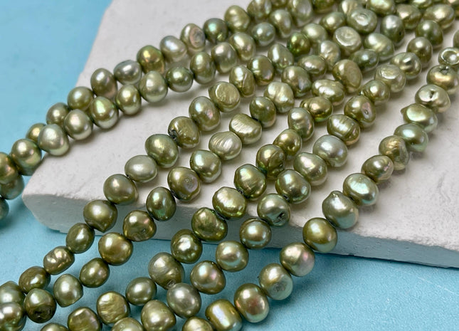 5-7 mm AA Sage Green Color Freshwater Pearl Potato Nugget Beads Genuine Natural Nugget Pearls #P2961