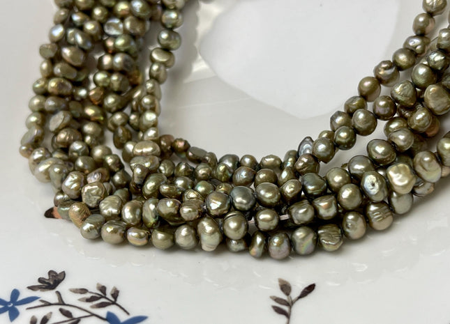 5-7 mm Copper Green Color Freshwater Pearl Potato Nugget Beads Genuine Natural Nugget Pearls #P2960