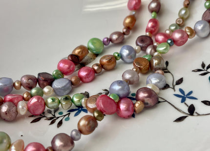 8-10 mm 54 Inches Hand Knotted Mixed Purple Green Orange Color Rice Nugget Freshwater Pearl Necklaces #P2975