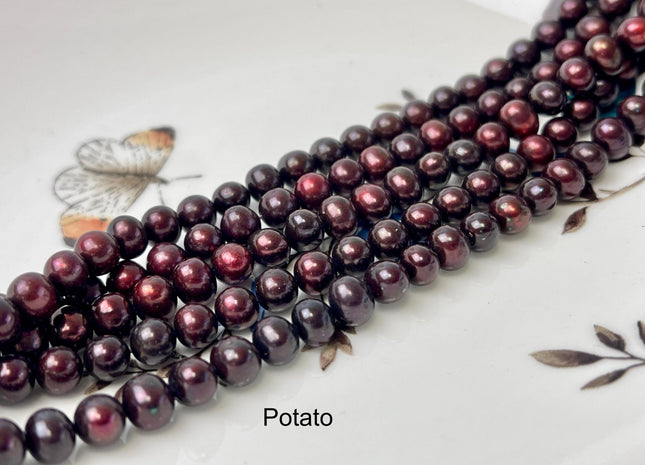 6 mm Burgundy Red Color Potato/Round Freshwater Pearl Bead Genuine Dark Red Color Round Freshwater Pearls 68 Beads #P2972