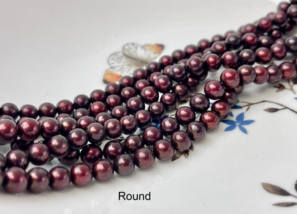 6 mm Burgundy Red Color Potato/Round Freshwater Pearl Bead Genuine Dark Red Color Round Freshwater Pearls 68 Beads #P2972