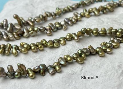 4x5-6 mm Peanut Shape Olive green Color W/Gold Sheen Top Drilled Freshwater Pearl Beads Genuine Small Freshwater Pearls #P2983