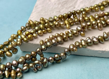 4x5-6 mm Peanut Shape Olive green Color W/Gold Sheen Top Drilled Freshwater Pearl Beads Genuine Small Freshwater Pearls #P2983