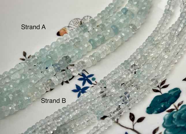 4-8 mm Natural Gemmy Blue Aquamarine Beads Natural Blue Color Faceted Rondelle Shape 8 Inches Strand #4689