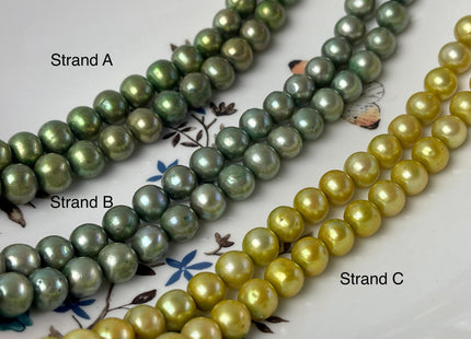 8-9 mm AA Green Teal Yellow Color Off Round Freshwater Pearl Beads Genuine Cultured Freshwater Pearl Beads #P3014