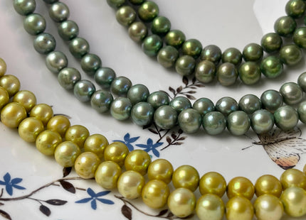 8-9 mm AA Green Teal Yellow Color Off Round Freshwater Pearl Beads Genuine Cultured Freshwater Pearl Beads #P3014