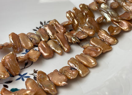 9-10x17-23 mm Brown Champagne Biwa Stick Freshwater Pearl Beads Genuine Cultured Center Drilled Biwa Freshwater Pearl Beads #P3016