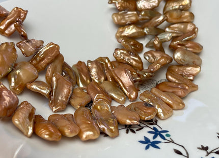 9-10x17-23 mm Brown Champagne Biwa Stick Freshwater Pearl Beads Genuine Cultured Center Drilled Biwa Freshwater Pearl Beads #P3016