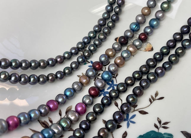 7-9 mm AA Dark Peacock or Multi Pink Blue Off Round or Potato Freshwater Pearls Genuine Very Rare High Luster Peacock Pearls #P3018