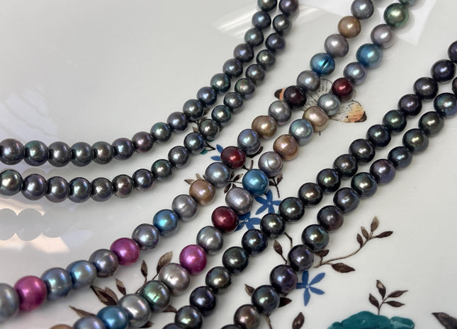 7-9 mm AA Dark Peacock or Multi Pink Blue Off Round or Potato Freshwater Pearls Genuine Very Rare High Luster Peacock Pearls #P3018