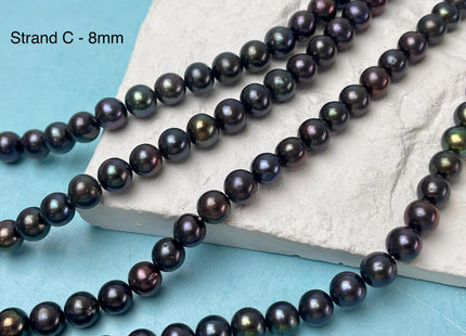 7-9 mm AA Dark Peacock or Multi Pink Blue Off Round or Potato Freshwater Pearls Genuine Very Rare High Luster Peacock Pearls #P3018