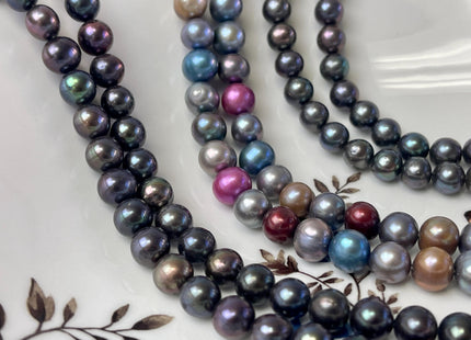 7-9 mm AA Dark Peacock or Multi Pink Blue Off Round or Potato Freshwater Pearls Genuine Very Rare High Luster Peacock Pearls #P3018