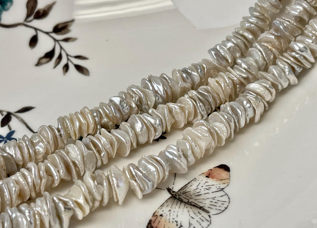 10 mm AAAA Very Rare Natural White Keshi Freshwater Pearl Beads Center Drilled High Luster Cornflakes Shape Keshi Chips Pearls #P3052