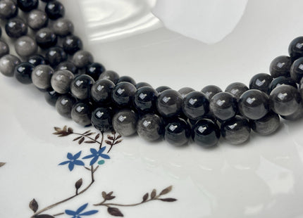 10 mm AAA Smooth Round Silvery Gray Black Eagle Eye Gemstones Natural Color Top Quality Round Eagle Eye Gemstone Loose Beads #4691