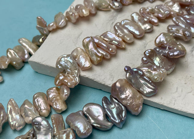 7-10x10-23 mm Natural Mixed Mauve Pink Biwa Stick Freshwater Pearl Beads Genuine Cultured Center Drilled Natural Pearl Beads #P3020