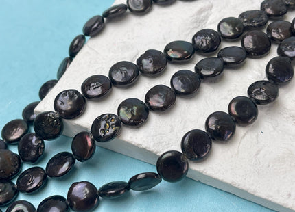 10-11 mm AA Black Peacock Color Coin Freshwater Pearl Beads Genuine High Luster Cultured Freshwater Coin Pearls 36 Beads #P3024