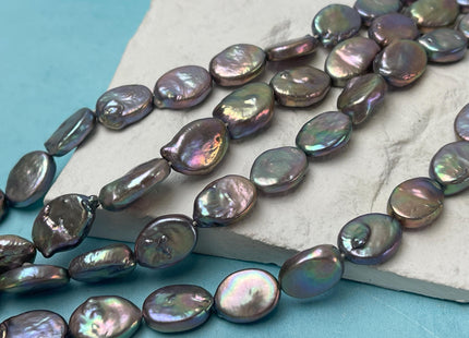 11-12x14-18 mm AA Lavender Gray Peacock Freshwater Oval Coin Pearls Genuine Oval Coin Freshwater Pearl Beads #P3026