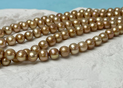 7-7.5 mm Taupe Champagne Brown Color Off Round Freshwater Pearl Beads Genuine Cultured Freshwater Pearl Beads Off Round Pearl Beads #P3027