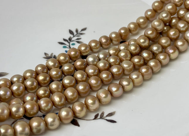 7-7.5 mm Taupe Champagne Brown Color Off Round Freshwater Pearl Beads Genuine Cultured Freshwater Pearl Beads Off Round Pearl Beads #P3027