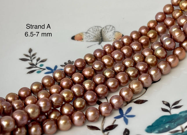 6-7 mm Taupe Champagne Brown Color Off Round Freshwater Pearl Beads Genuine Cultured Freshwater Pearl Beads Off Round Pearl Beads #P2602