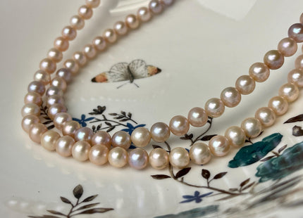 7 mm AAA Natural Mixed Mauve Peach Pink Color Off Round Freshwater Pearl Beads Genuine Natural Freshwater Round Pearls 57 Pieces #P3039