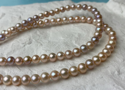 7 mm AAA Natural Mixed Mauve Peach Pink Color Off Round Freshwater Pearl Beads Genuine Natural Freshwater Round Pearls 57 Pieces #P3039