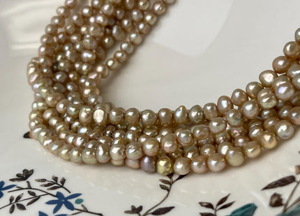 5-5.5 mm AAA Beige Champagne Color Nugget Shape Freshwater Pearl Beads Genuine High Luster Freshwater Pearls 77 Beads #P3041
