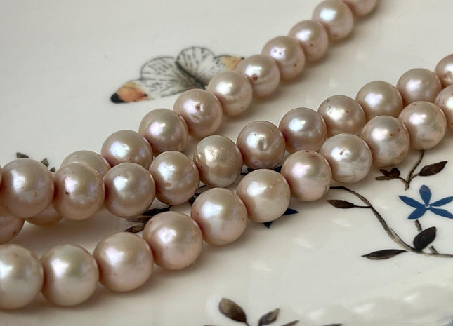 9-9.5 mm AA Light Beige Champagne Off Round Freshwater Pearl Beads Genuine Pearl Beads Light Champagne Freshwater Pearls 45 Beads #P3045