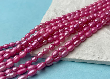 4-4.5x6-7 mm AA Fuchsia Pink Color Rice/Oval Freshwater Pearl Beads Genuine Cultured High Luster Freshwater Pearls 60 Pieces #P3048