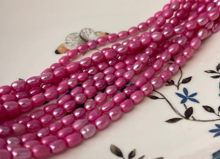 4-4.5x6-7 mm AA Fuchsia Pink Color Rice/Oval Freshwater Pearl Beads Genuine Cultured High Luster Freshwater Pearls 60 Pieces #P3048