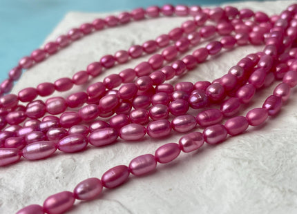 4-4.5x6-7 mm AA Fuchsia Pink Color Rice/Oval Freshwater Pearl Beads Genuine Cultured High Luster Freshwater Pearls 60 Pieces #P3048
