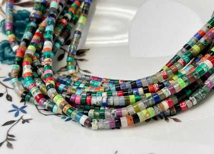 2x4 mm Mixed Amethyst Jasper Jade Malachite Heishi Rondelle Shape Gemstones Loose Beads 15.5 Inches Strand #4433