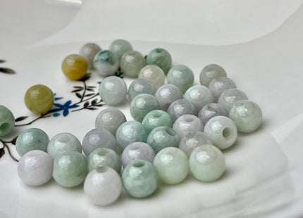 5 Pieces 9.5-10 mm Natural Green Yellow Color Smooth Round Shape Burmese Jade Beads 3.0 mm Hole Large Hole Round Jade Beads #4693