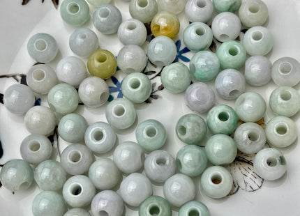 5 Pieces 9.5-10 mm Natural Green Yellow Color Smooth Round Shape Burmese Jade Beads 3.0 mm Hole Large Hole Round Jade Beads #4693