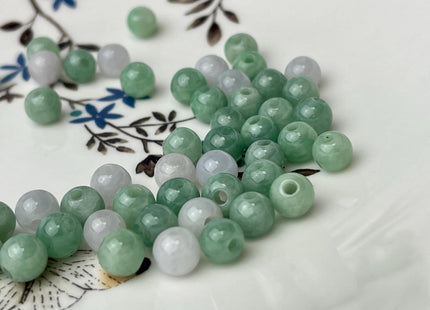 5 Pieces 7 mm Natural Mixed Green Color Smooth Round Shape Burmese Jade Beads 2.0 mm Hole Large Hole Round Jade Beads #4695
