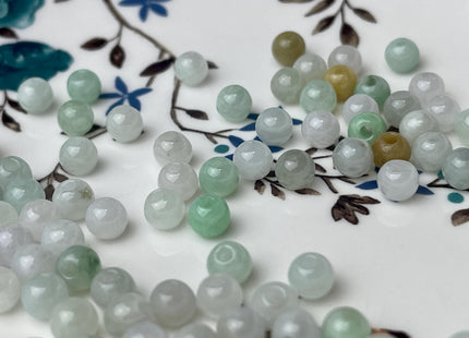 5 Pieces 6 mm Natural Green Yellow Brown Color Smooth Round Shape Burmese Jade Beads 2.0 mm Hole Large Hole Round Jade Beads #4696