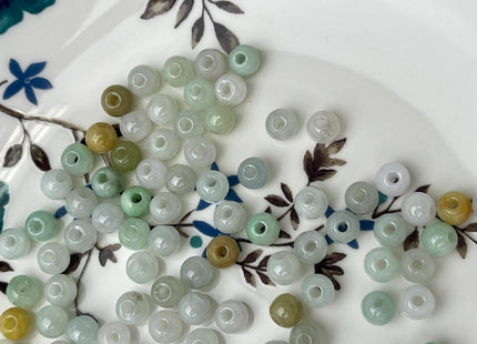 5 Pieces 6 mm Natural Green Yellow Brown Color Smooth Round Shape Burmese Jade Beads 2.0 mm Hole Large Hole Round Jade Beads #4696
