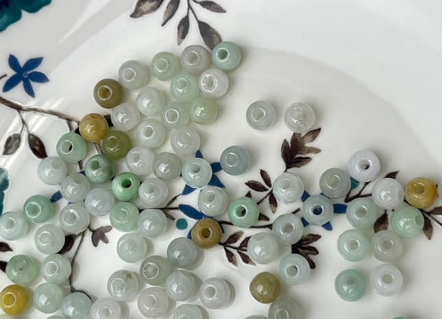5 Pieces 6 mm Natural Green Yellow Brown Color Smooth Round Shape Burmese Jade Beads 2.0 mm Hole Large Hole Round Jade Beads #4696