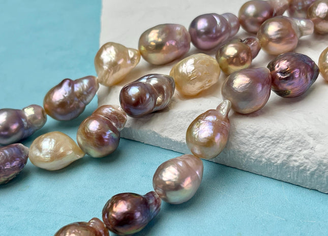 13-15x17 mm AAAA Rare Mixed Natural Mauve Pink Baroque Pearl Genuine Quality Tear Drop Edison Pearl With Iridescent Color 24 Beads #P3057