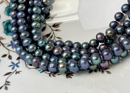 8-8.5 mm AAA Large Hole Rainbow Peacock Round Freshwater Pearl Beads Hole Size 1.0mm Genuine High Luster Nice Blue Peacock Pearls #P3035