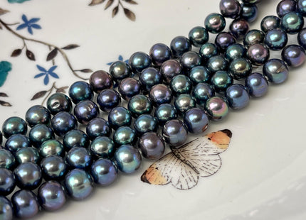 8-8.5 mm AAA Large Hole Rainbow Peacock Round Freshwater Pearl Beads Hole Size 1.0mm Genuine High Luster Nice Blue Peacock Pearls #P3035