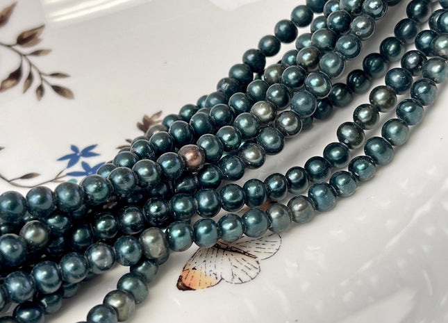 6 mm AA Large Hole Dark Sacramento Green Color Potato Freshwater Pearl Beads Hole Size 2.0 mm Genuine Green Color Freshwater Pearls #P3037