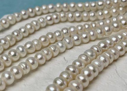 6-6.5mm 7-7.5mm Large Hole Half Strand Natural White Button/Rondelle Ringed Pearl Hole Size 2.1mm Genuine Freshwater Pearl Beads #P3056