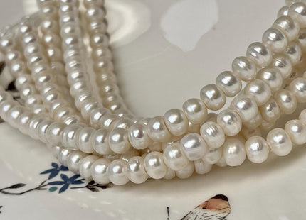 6-6.5mm 7-7.5mm Large Hole Half Strand Natural White Button/Rondelle Ringed Hole Size 1.5mm 2.1mm Genuine Freshwater Pearl Beads #P3056