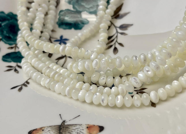 4x6 mm Smooth Rondelle Natural Mother of Pearl Gemstone Beads Genuine White MOP Beads 15.5 Inches Strand #4697