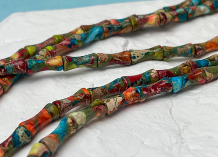 6x13 mm Bamboo Bone Shape Multi Color Jasper Gemstone Beads Genuine Multi Color Gemstones Beads 15.5 Inches Strand 30 Beads #4698