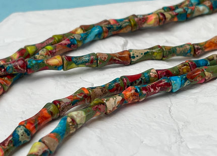 6x13 mm Bamboo Bone Shape Multi Color Jasper Gemstone Beads Genuine Multi Color Gemstones Beads 15.5 Inches Strand 30 Beads #4698