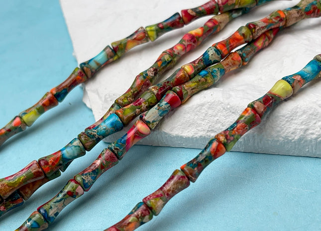 6x13 mm Bamboo Bone Shape Multi Color Jasper Gemstone Beads Genuine Multi Color Gemstones Beads 15.5 Inches Strand 30 Beads #4698